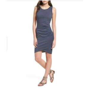 Leith Dress Women Small Dress Bodycon Sleeveless Ruched‎ Side Heather Blue Navy